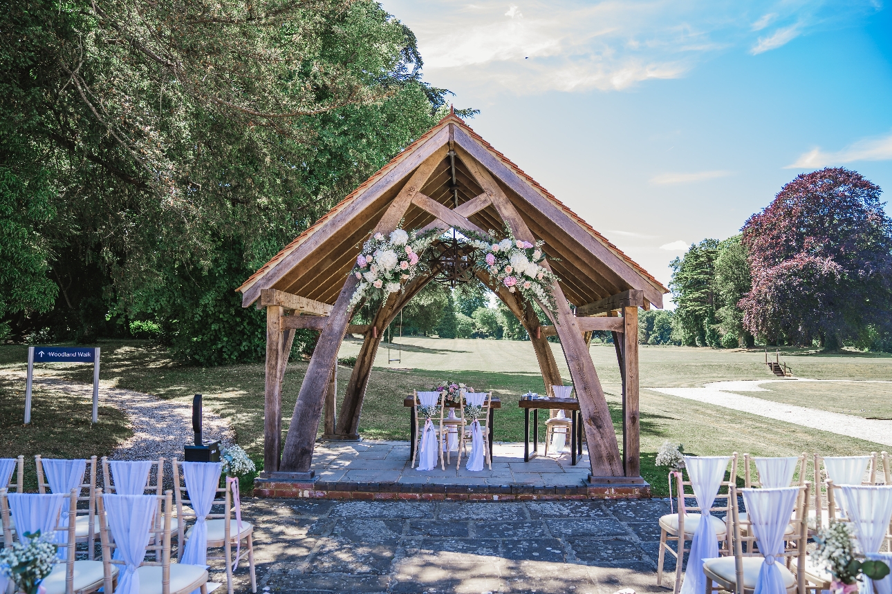 out door pagoda for ceremony next to woodland walk