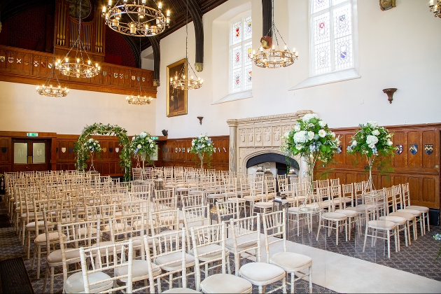 wood panelled chamber set up for a ceremony