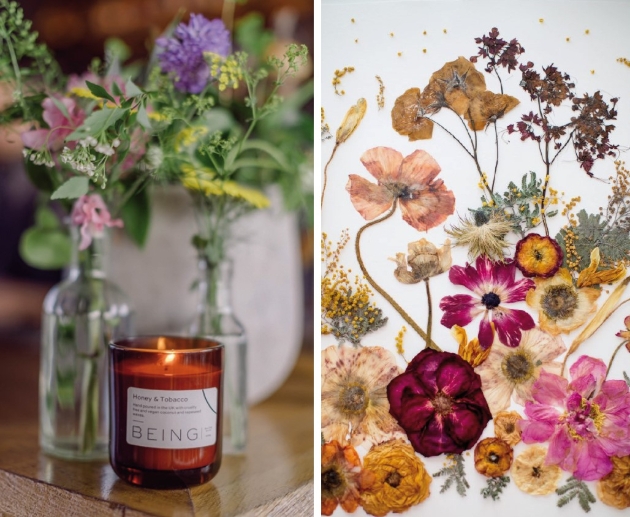 candle image and pressed flowers image